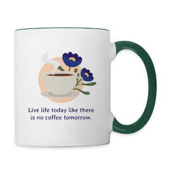Kaffeeliebhaber-Mantra blau - Tasse zweifarbig - Weiß/Dunkelgrün - Rechts