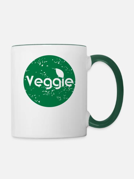 Veggie Stempel - Tasse zweifarbig - Weiß/Dunkelgrün