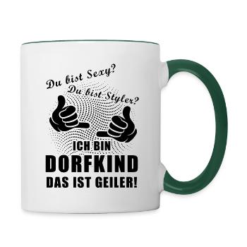 Ich bin Dorfkind Geschenkidee cooler Spruch - Tasse zweifarbig - Weiß/Dunkelgrün - Rechts