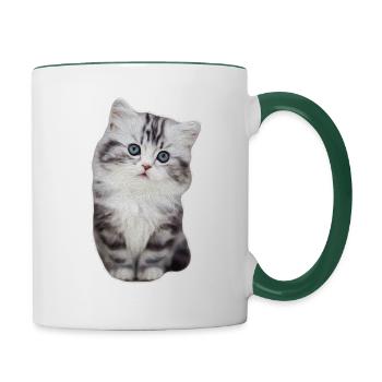 Niedliches Kätzchen Mietzekatze Samtpfote Katze - Tasse zweifarbig - Weiß/Dunkelgrün - Rechts