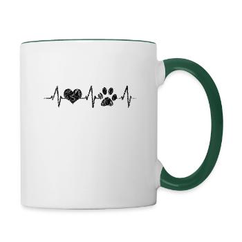 Herzschlag Herzfrequenz Hunde Vierbeiner Pfote - Tasse zweifarbig - Weiß/Dunkelgrün - Rechts