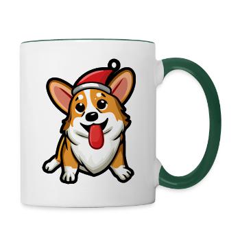 Cute Corgi wearing a Christmas Hat - Contrasting Mug - white/dark green - Right