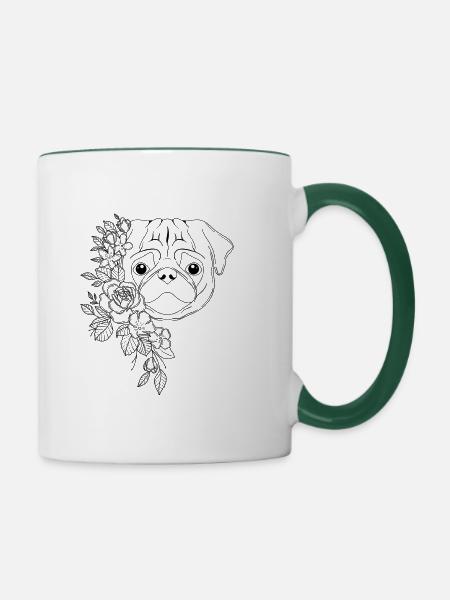 Mops - Tasse zweifarbig - Weiß/Dunkelgrün