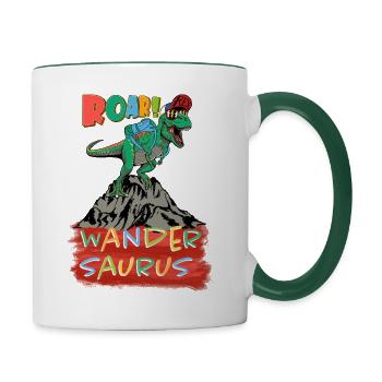Dinosaurier T-Rex Wandersaurus - Wandern mit Kind - Tasse zweifarbig - Weiß/Dunkelgrün - Rechts