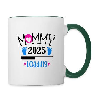 Mother 2025 loading, I will be a mother in 2025 - Contrasting Mug - white/dark green - Right