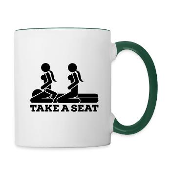 Nimm Platz - Dreier - Stellung - Piktogramm - Tasse zweifarbig - Weiß/Dunkelgrün - Rechts