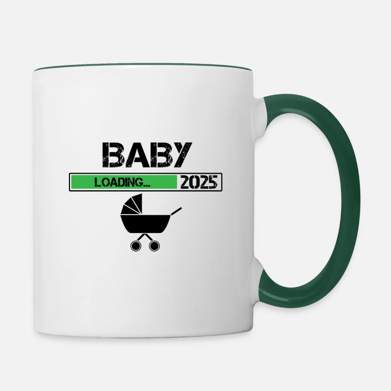 Mutter 2025 loading, Mama 2025, Kinderwagen - Tasse zweifarbig - Weiß/Dunkelgrün