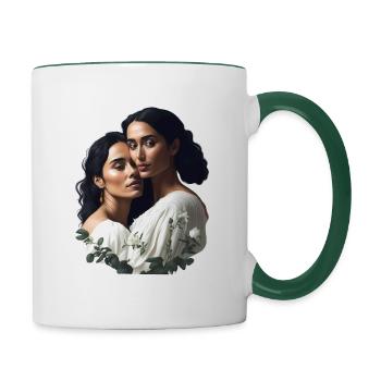Zwei Frauen - Tasse zweifarbig - Weiß/Dunkelgrün - Rechts