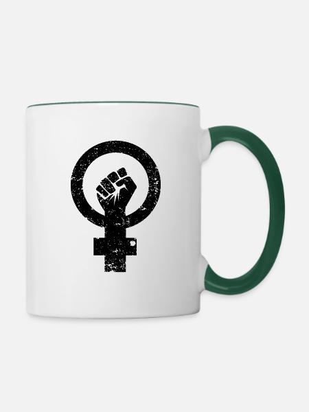Feminismus grunge - Tasse zweifarbig - Weiß/Dunkelgrün