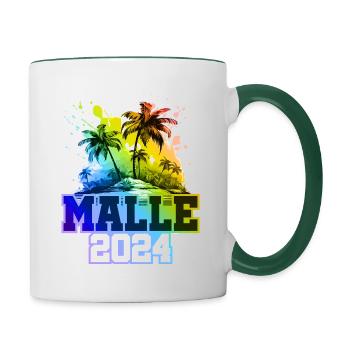 Malle 2024 Urlaub Palmen Bunt - Tasse zweifarbig - Weiß/Dunkelgrün - Rechts