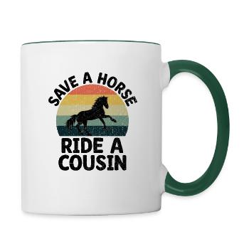 Retten Sie einen Ausritt Ein Cousin Cousins Familientreffen - Tasse zweifarbig - Weiß/Dunkelgrün - Rechts