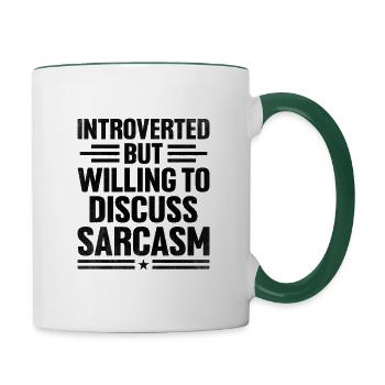 Introverti mais prêt à discuter du sarcasme - Mug contrasté - blanc/vert foncé - Droite