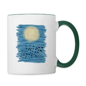Sonne Blauer Himmel Acryl Malerei - Tasse zweifarbig - Weiß/Dunkelgrün - Rechts