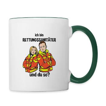 Ich bin Rettungssanitäter Rettungsdienst - Tasse zweifarbig - Weiß/Dunkelgrün - Rechts