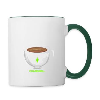 Der Kaffee lädt die Batterien auf - Tasse zweifarbig - Weiß/Dunkelgrün - Rechts