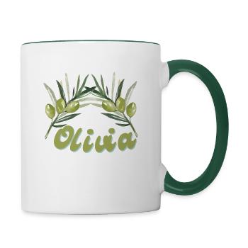 Olivia Vorname - Tasse zweifarbig - Weiß/Dunkelgrün - Rechts