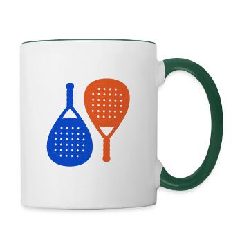 Padel Tennis Logo Blue Orange Simple Elegant - Contrasting Mug - white/dark green - Right