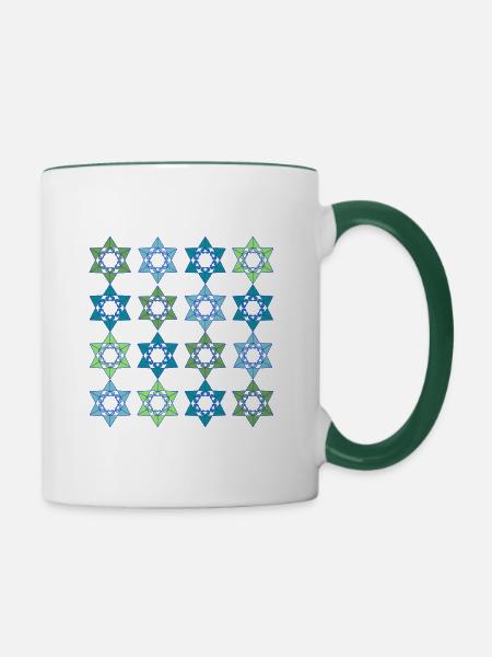 Star Scape Geometrisches Muster - Tasse zweifarbig - Weiß/Dunkelgrün