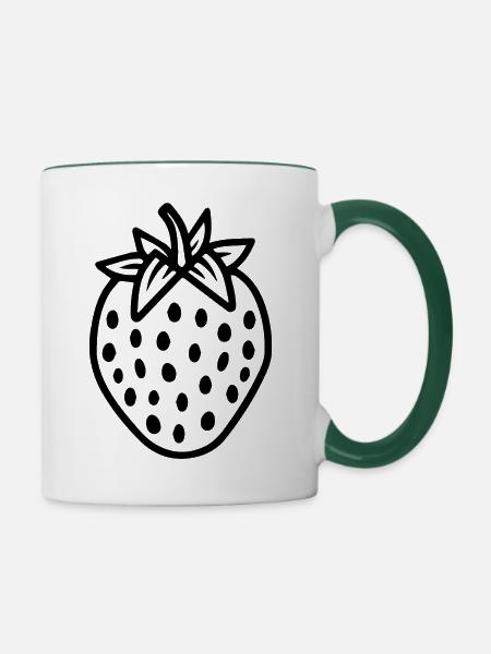 Erdbeere Obst Frucht - Tasse zweifarbig - Weiß/Dunkelgrün