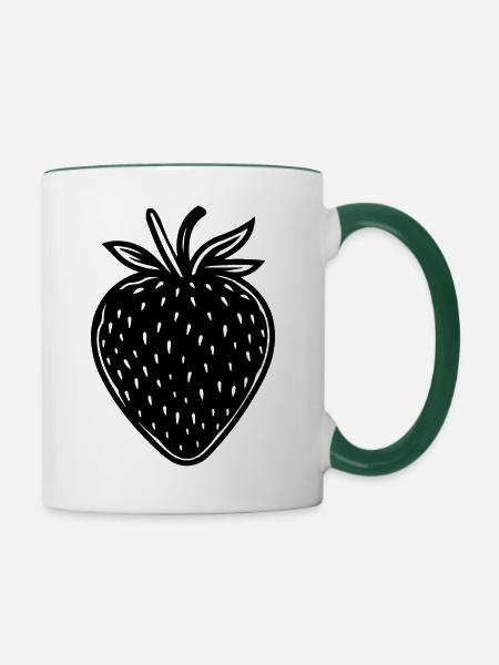 Erdbeere Obst Frucht - Tasse zweifarbig - Weiß/Dunkelgrün