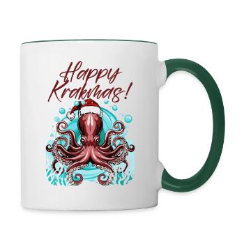 Happy Krakmas! (Christmas Octopus) - Contrasting Mug - white/dark green - Right