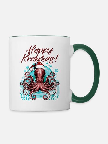 Frohe Krakmas! (Weihnachts-Oktopus) - Tasse zweifarbig - Weiß/Dunkelgrün