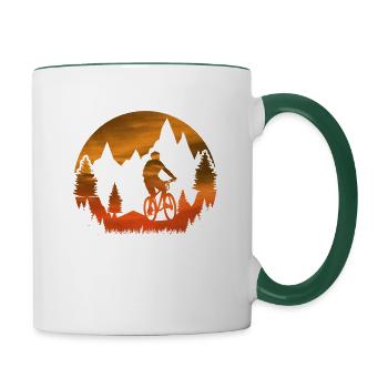MTB Radfahrer Geschenk - Tasse zweifarbig - Weiß/Dunkelgrün - Rechts