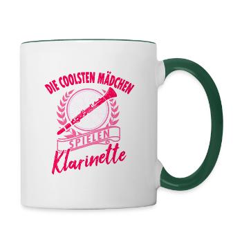 Klarinetten Klarinette Mädchen Geschenkidee - Tasse zweifarbig - Weiß/Dunkelgrün - Rechts