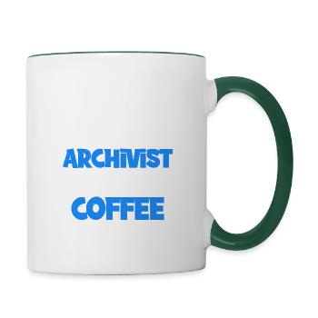 Thisarchivist braucht einen Kaffee, Kaffee, Barist - Tasse zweifarbig - Weiß/Dunkelgrün - Rechts