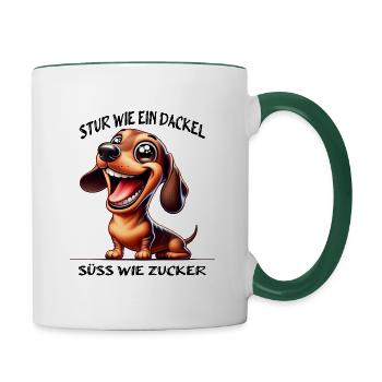 Dackel Hund Jagdhund - Tasse zweifarbig - Weiß/Dunkelgrün - Rechts