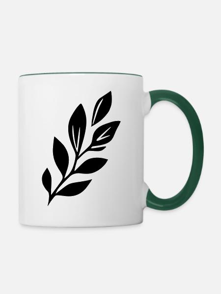 Blatt Dekor - Tasse zweifarbig - Weiß/Dunkelgrün