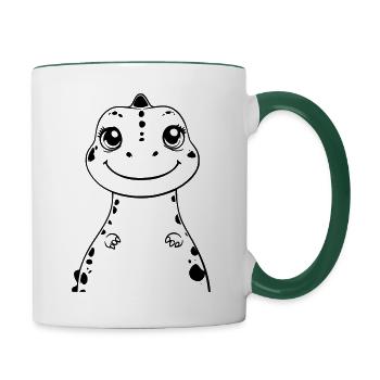 Niedlicher Dino als Vektorgrafik - Tasse zweifarbig - Weiß/Dunkelgrün - Rechts