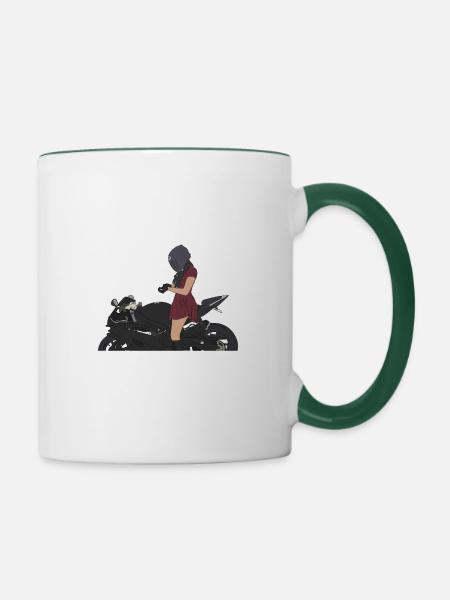 Motorrad Design, Mädchen Führerschein - Tasse zweifarbig - Weiß/Dunkelgrün