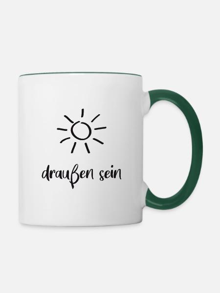 draussen sein - Tasse zweifarbig - Weiß/Dunkelgrün