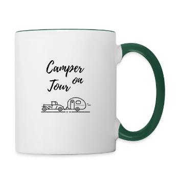 Camper on Tour Wohnwagen Gespann - Tasse zweifarbig - Weiß/Dunkelgrün - Rechts