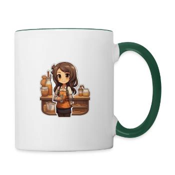 Kawaii Anime Girl: Travailler - Mug contrasté - blanc/vert foncé - Droite