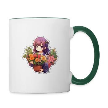 Kawaii Anime Girl & Colorful Arrangement - Contrasting Mug - white/dark green - Right