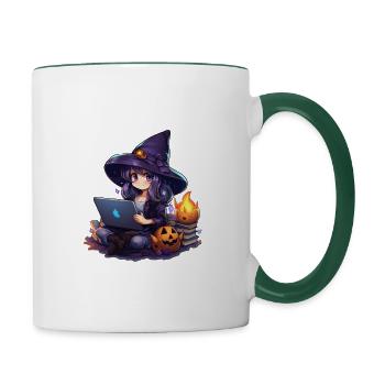 "Witchy Magic: Adorable Cartoon Craving" - Contrasting Mug - white/dark green - Right
