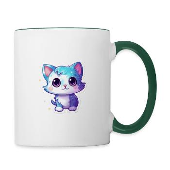 Cute cartoonish kitty floating in space - Contrasting Mug - white/dark green - Right