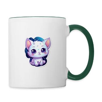 Cute cartoonish kitty floating in space - Contrasting Mug - white/dark green - Right