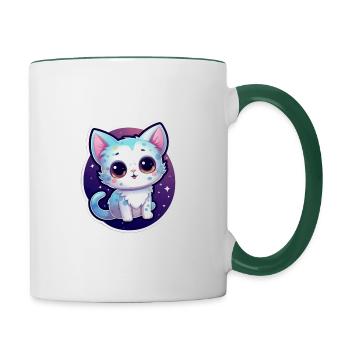 "Cosmic Kitty: Adorable Space Float" - Tasse zweifarbig - Weiß/Dunkelgrün - Rechts