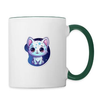 "Kitty Galaxy: Cute Cartoon Floating in Space" - Contrasting Mug - white/dark green - Right