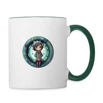 Cute Cartoonish Dimension Traveler Standin - Tasse zweifarbig - Weiß/Dunkelgrün - Rechts