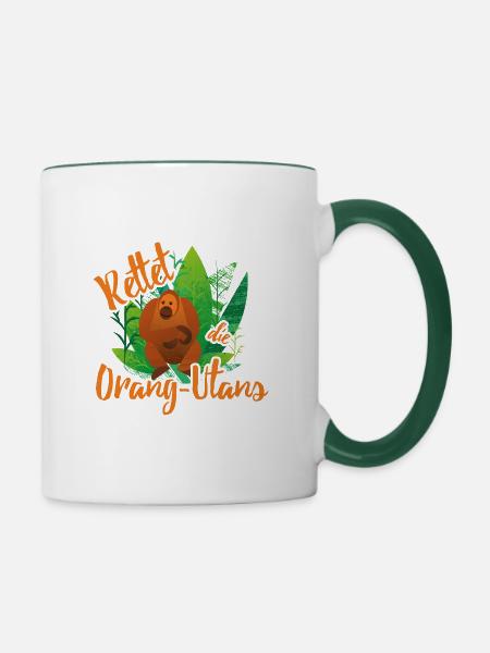 Rettet die Orang-Utans - Tasse zweifarbig - Weiß/Dunkelgrün