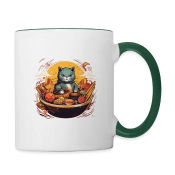 Bol de nourriture pour chat - Mug contrasté - blanc/vert foncé - Droite