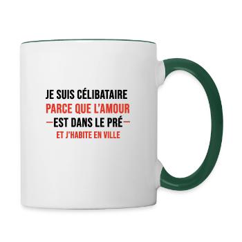 je suis célibataire parce que l'amourcadeau humour - Mug contrasté - blanc/vert foncé - Droite