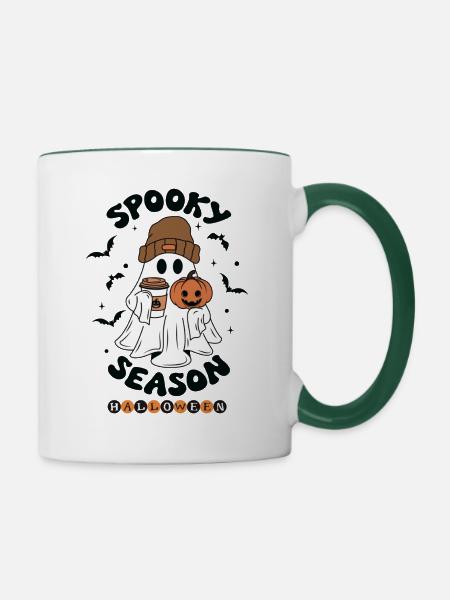 Gruselige Jahreszeit Helloween - Tasse zweifarbig - Weiß/Dunkelgrün