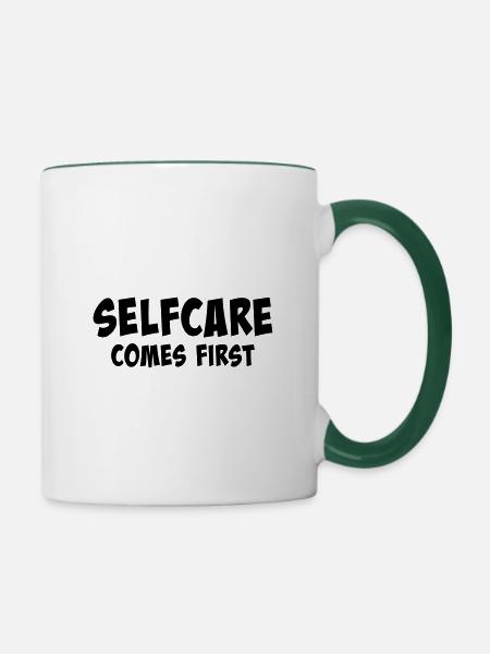 Selfcare comes first - Tasse zweifarbig - Weiß/Dunkelgrün