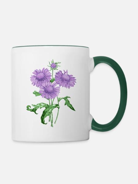 Sommerblume mit violetten Blüten - Tasse zweifarbig - Weiß/Dunkelgrün