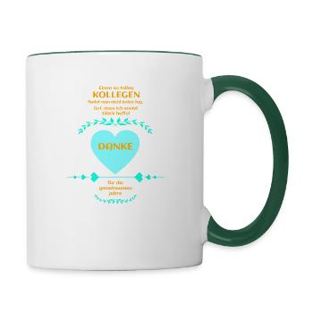 Danke! Abschiedsfeier Arbeit Schule Beruf Geschenk - Tasse zweifarbig - Weiß/Dunkelgrün - Rechts